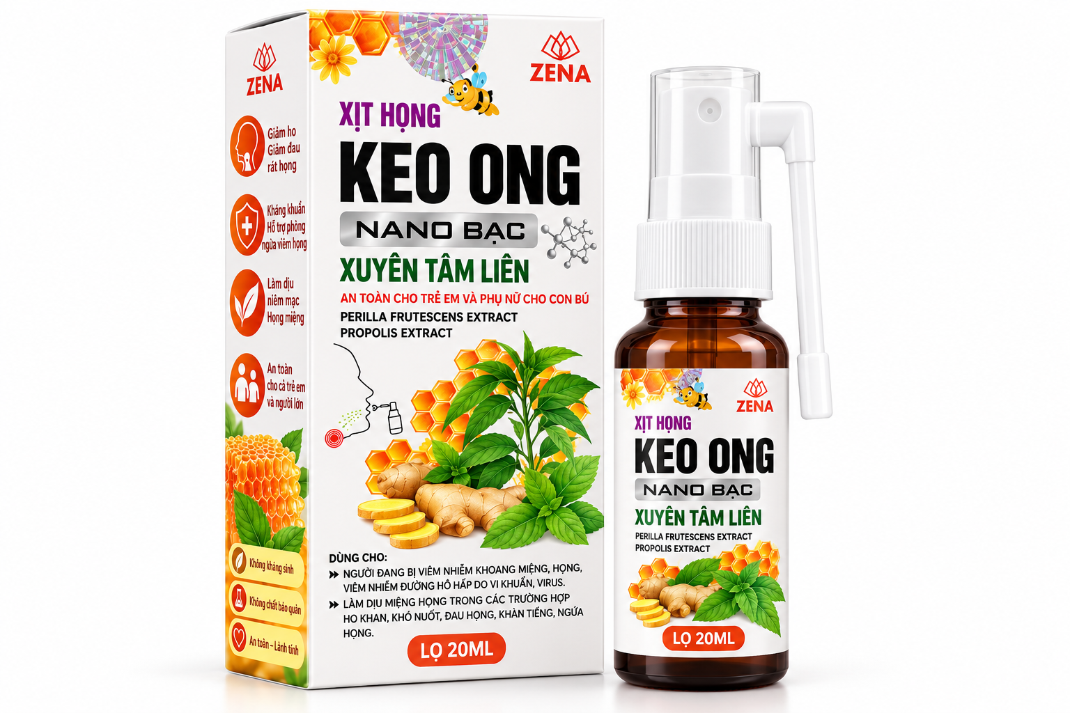 Xịt Họng Keo Ong Nano Bạc Xuyên Tâm Liên 20ml_K126
