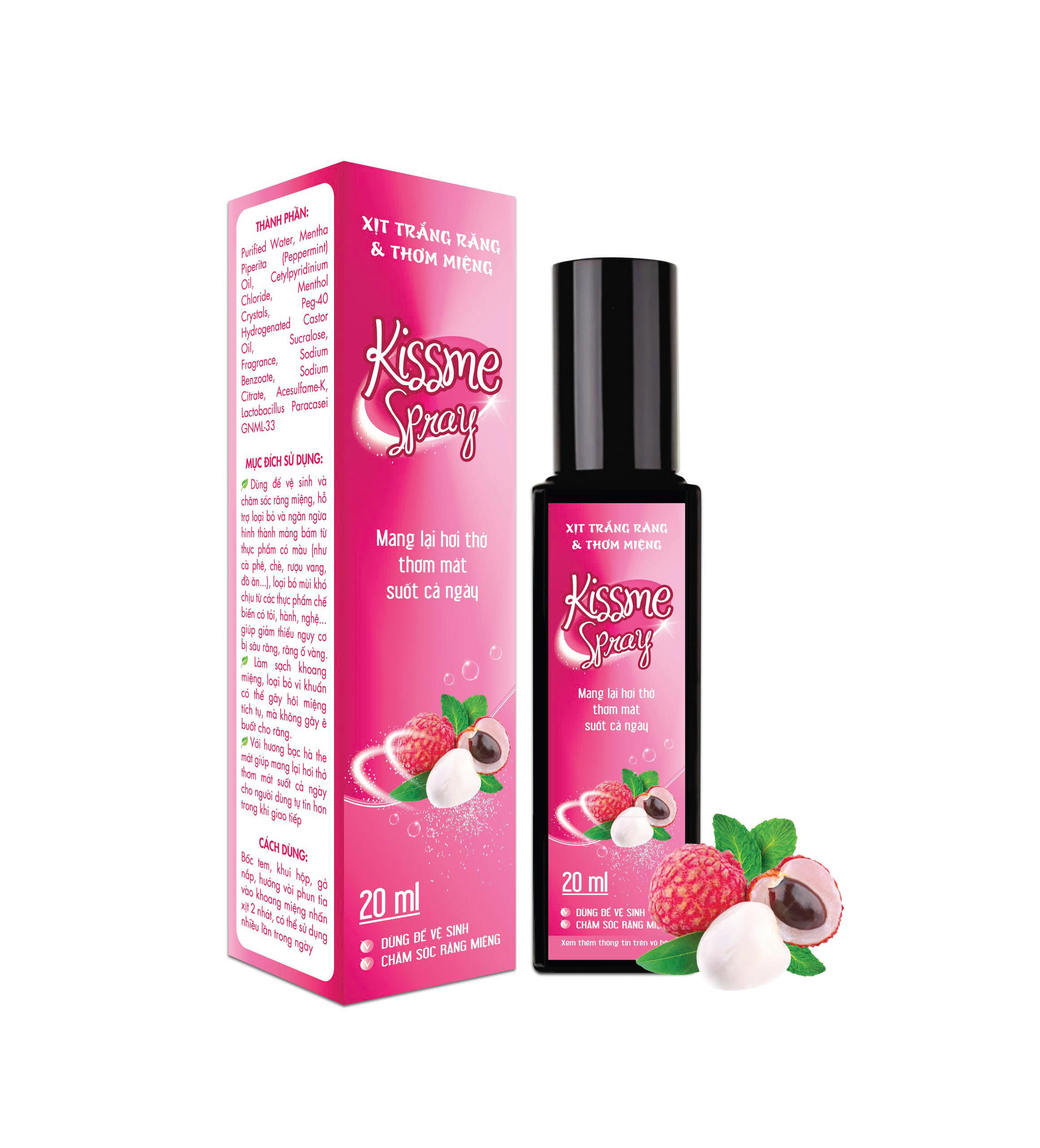 Xịt trắng răng và thơm miệng Kissme Spray_C/20ml (vải)_Mua 10 tăng 1 khác mẫu