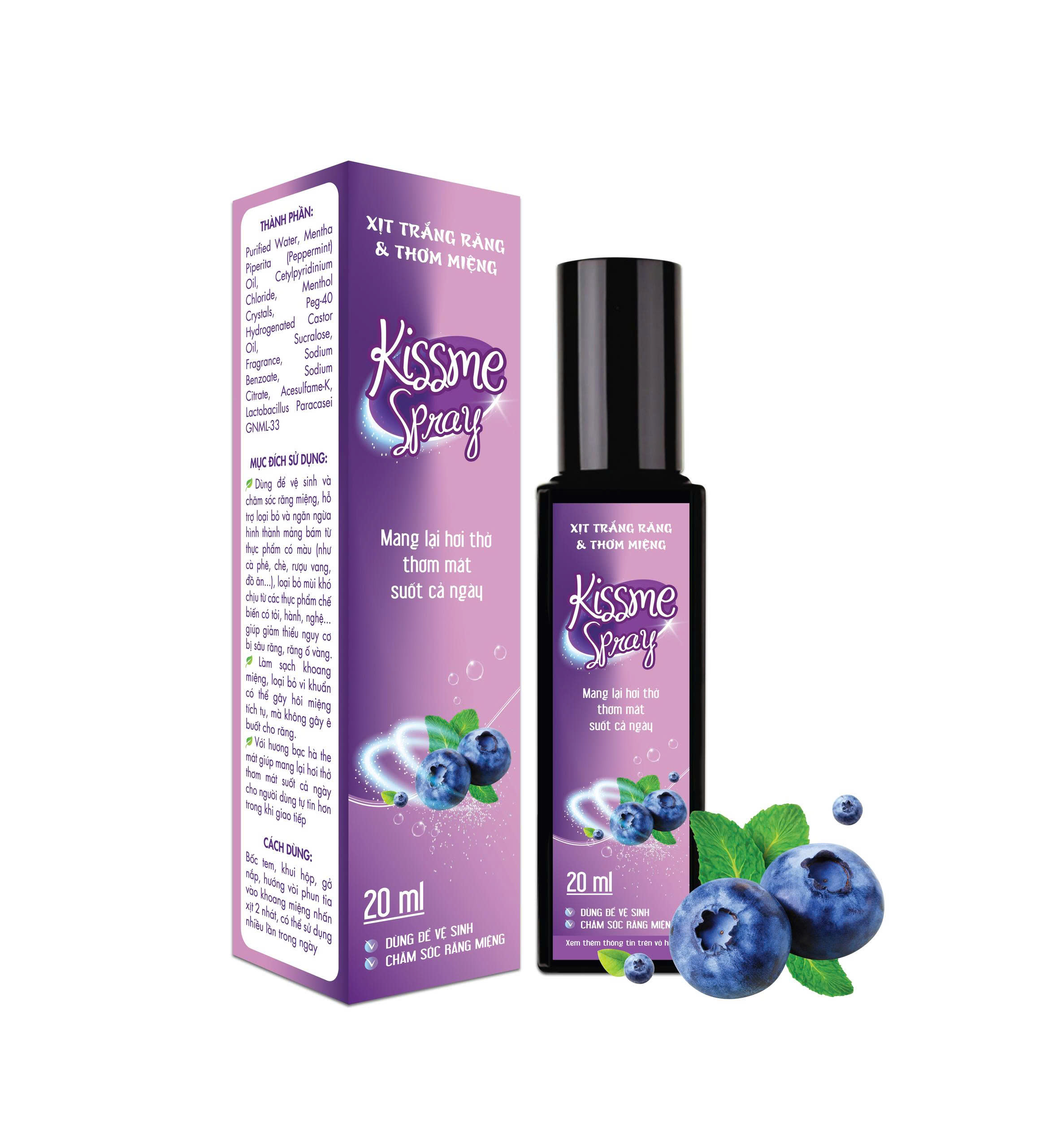 Xịt trắng răng và thơm miệng Kissme Spray_C/20ml (Việt Quất)_Mua 10 tăng 1 khác mẫu