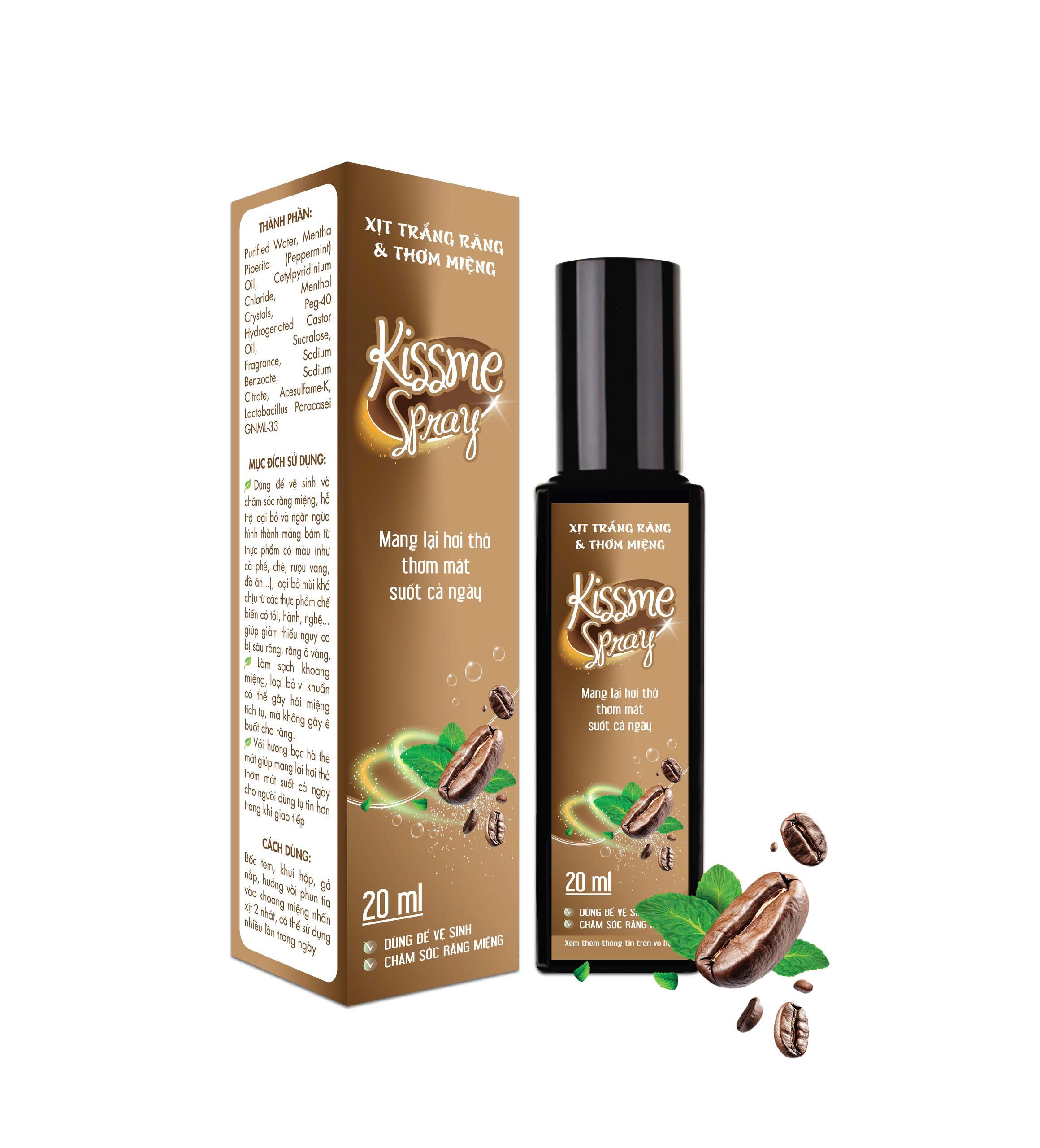 Xịt trắng răng và thơm miệng Kissme Spray_C/20ml (cafe bạc hà)_Mua 10 tăng 1 khác mẫu