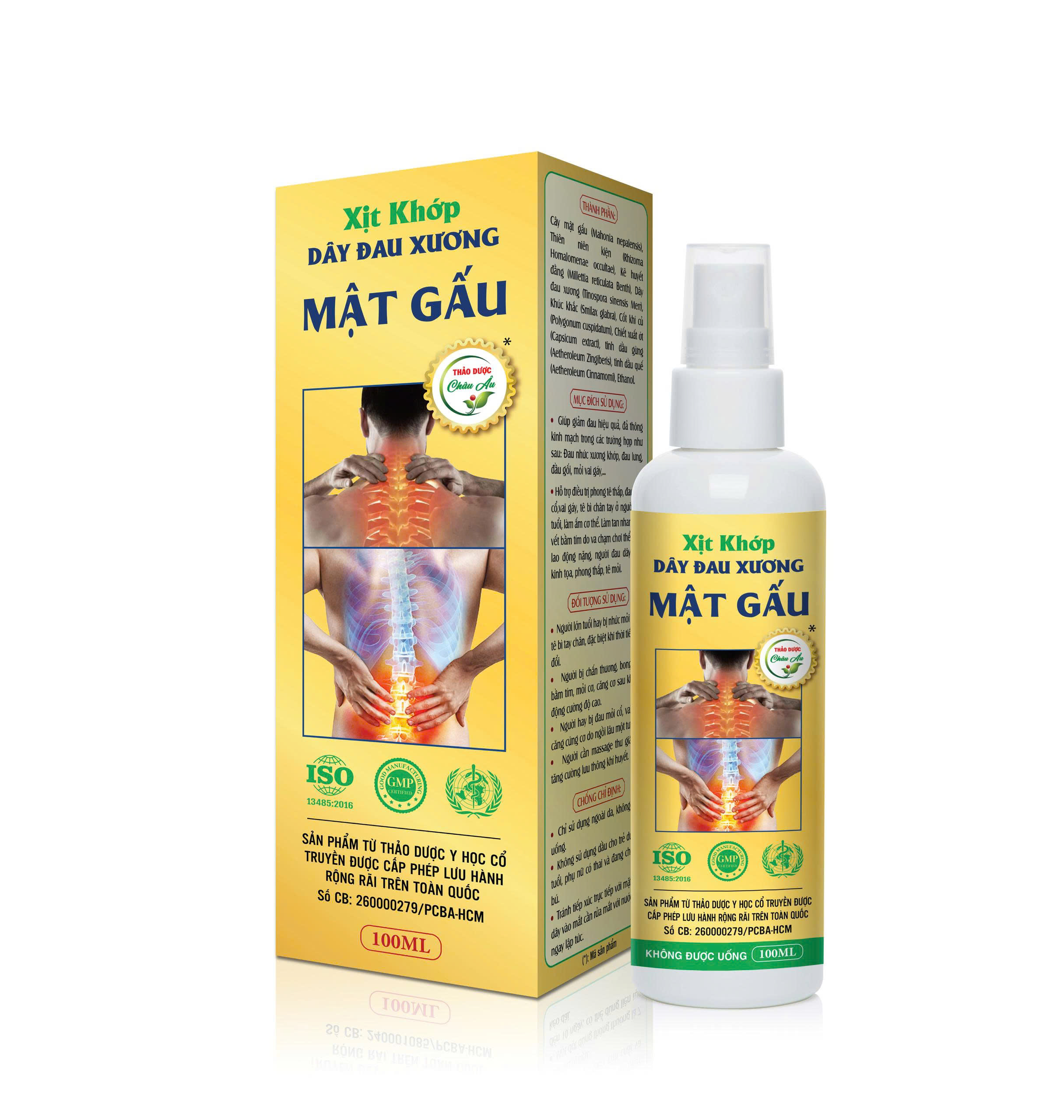 Xịt khớp Dây Đau Xương Mật Gấu vàng TDCA_C100ml_K98