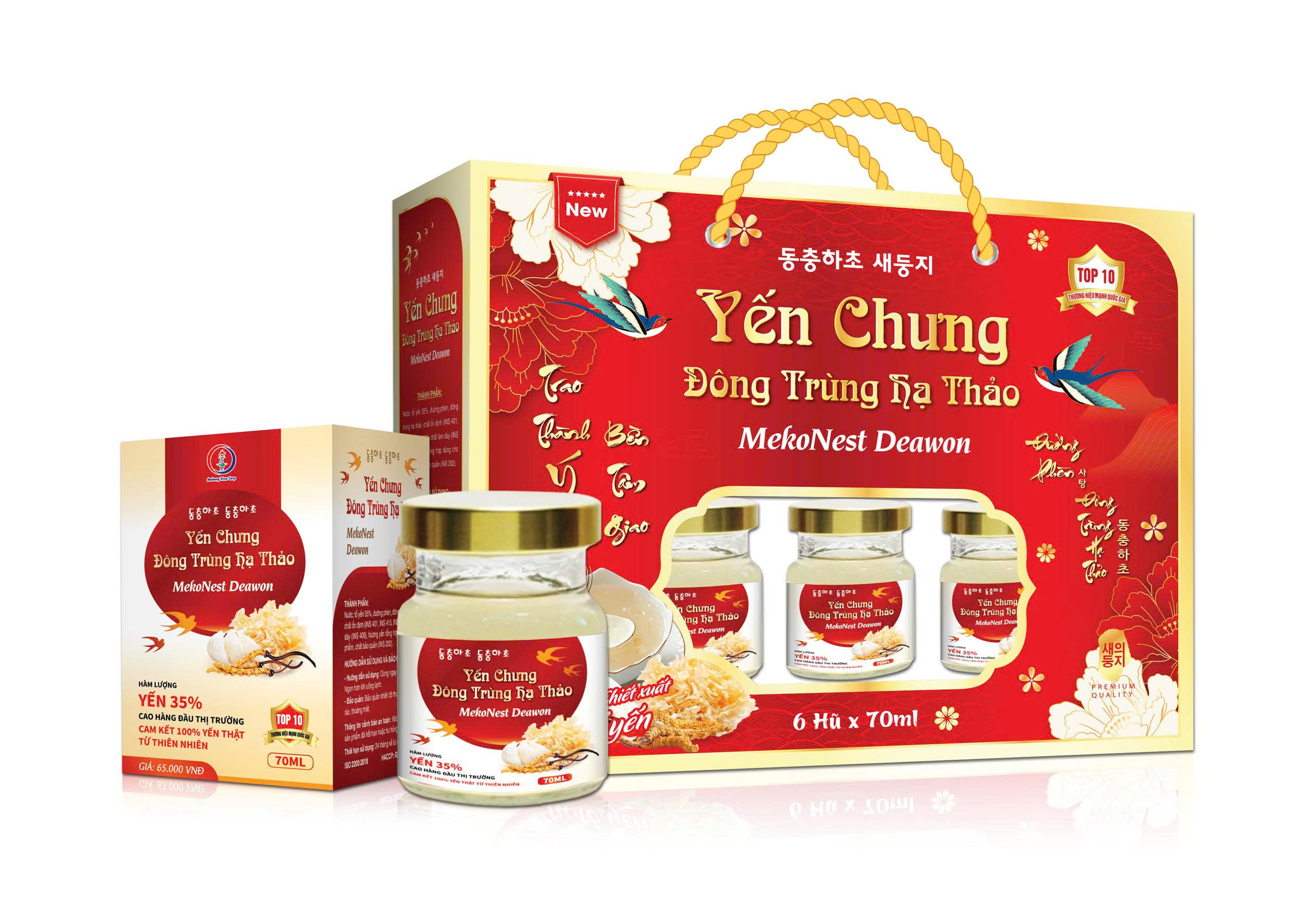 Yến chưng đông trùng hạ thảo Mekonest Deawon 35%-  Hộp 6 lọ x 70ml 